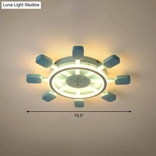 Sky Blue Led Flush Light Fixture - Childrens Bedroom Aluminum Rudder Ceiling