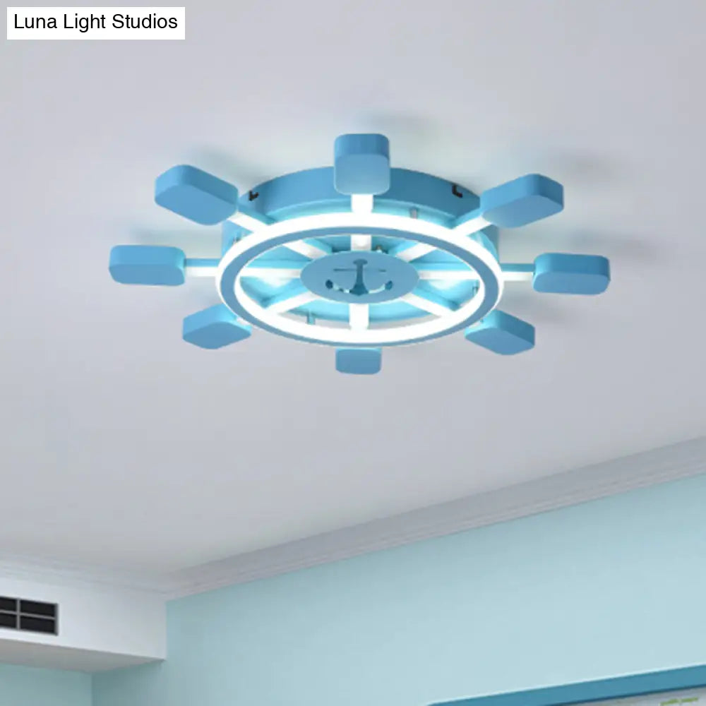 Sky Blue Led Flush Light Fixture - Childrens Bedroom Aluminum Rudder Ceiling