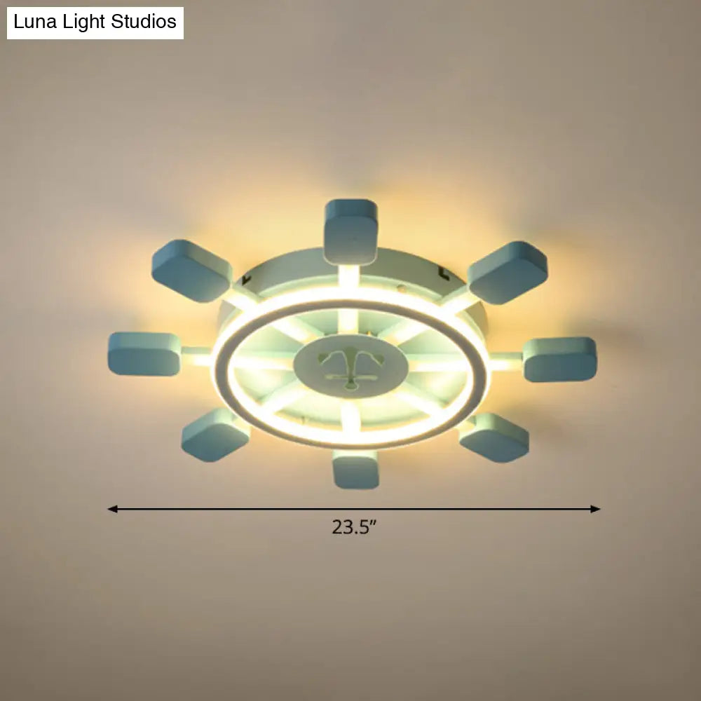 Sky Blue Led Flush Light Fixture - Childrens Bedroom Aluminum Rudder Ceiling