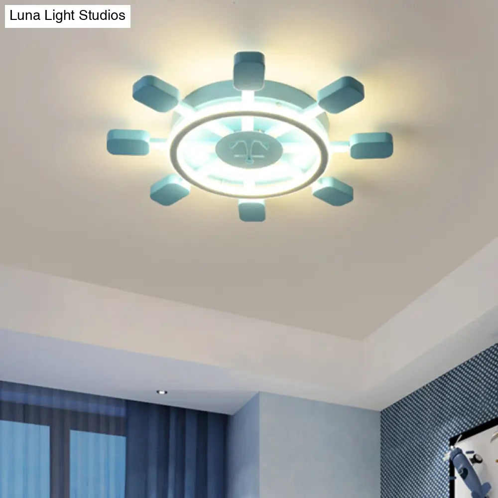 Sky Blue Led Flush Light Fixture - Childrens Bedroom Aluminum Rudder Ceiling