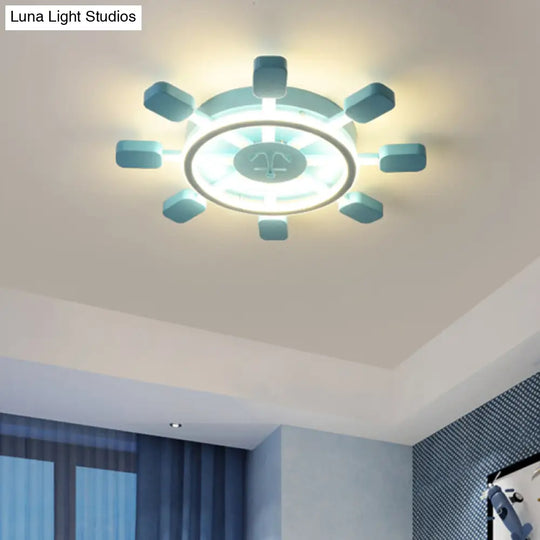 Sky Blue Led Flush Light Fixture - Childrens Bedroom Aluminum Rudder Ceiling