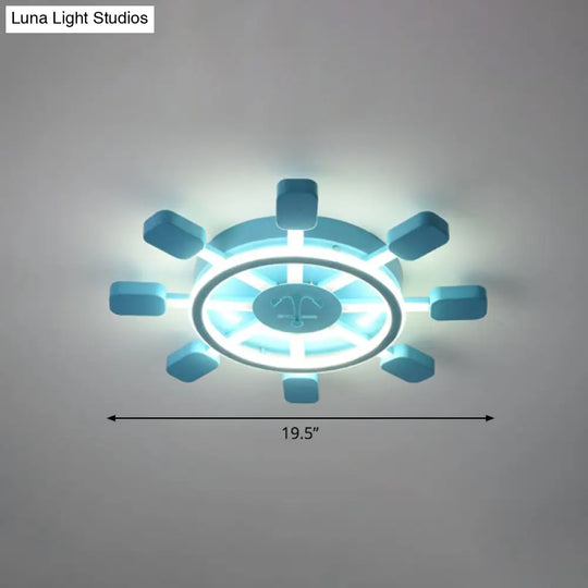 Sky Blue Led Flush Light Fixture - Childrens Bedroom Aluminum Rudder Ceiling