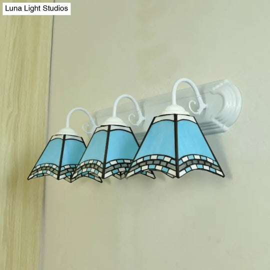 Sky Blue/Blue/Yellow Geometric Stained Glass Wall Lamp - Tiffany Style Sconce Lighting For Bathroom