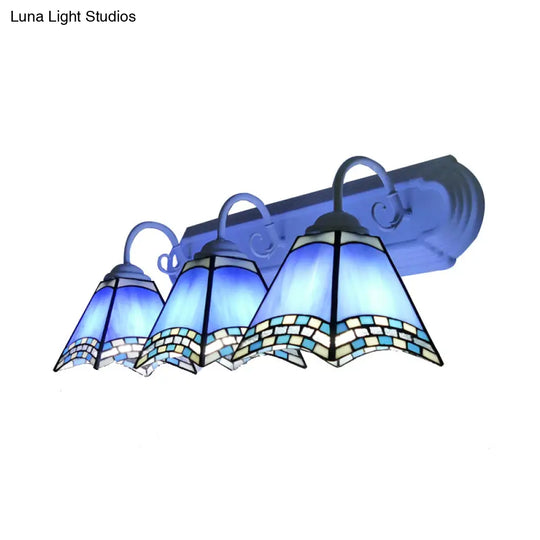 Sky Blue/Blue/Yellow Geometric Stained Glass Wall Lamp - Tiffany Style Sconce Lighting For Bathroom