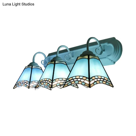 Sky Blue/Blue/Yellow Geometric Stained Glass Wall Lamp - Tiffany Style Sconce Lighting For Bathroom