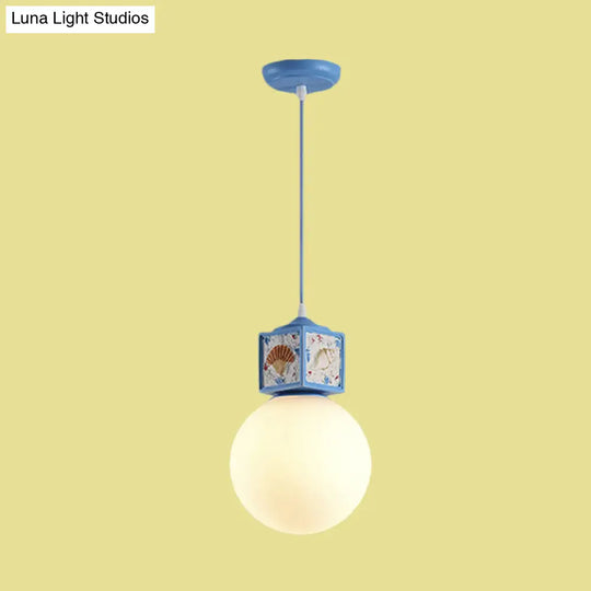 Sky/Water Blue Opal Glass Hanging Light - Nordic Cube Pendant Lamp For Kids Bedside