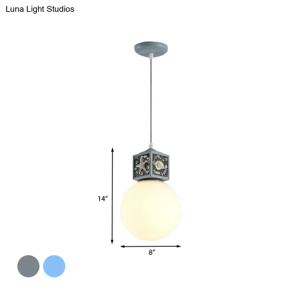 Sky/Water Blue Opal Glass Hanging Light - Nordic Cube Pendant Lamp For Kids Bedside