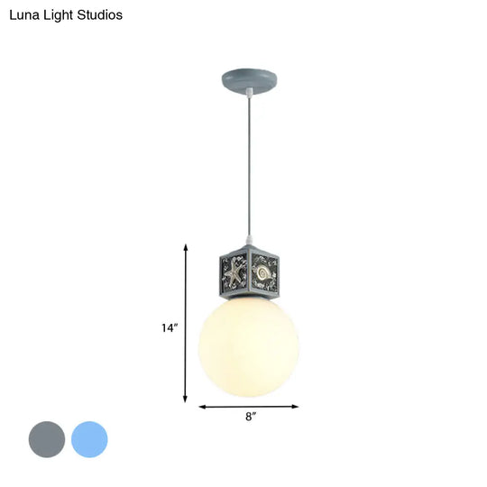 Sky/Water Blue Opal Glass Hanging Light - Nordic Cube Pendant Lamp For Kids Bedside