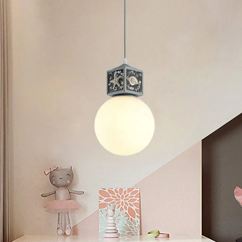 Sky/Water Blue Opal Glass Hanging Light - Nordic Cube Pendant Lamp For Kids Bedside Water