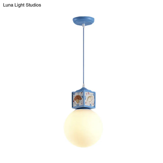 Sky/Water Blue Opal Glass Hanging Light - Nordic Cube Pendant Lamp For Kids Bedside