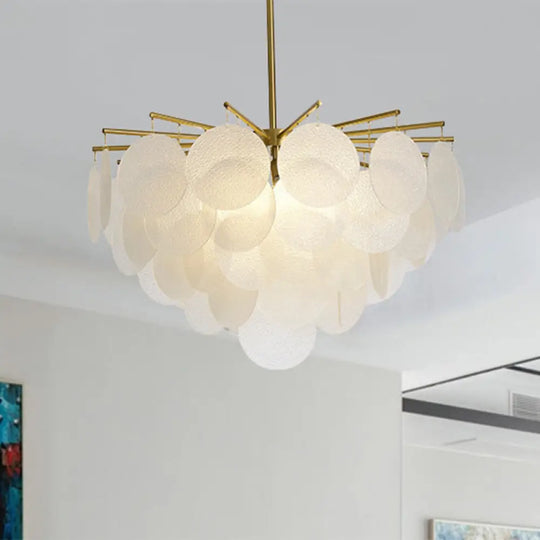 Skyla - Tiered Discs Modern Dining Room Suspension Chandelier In Brass-White 6 / Brass Glass