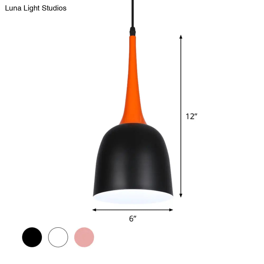 Sleek 1-Head Pendant Light - Bucket Iron Ceiling Fixture For Dining Room Warehouse Black/White/Pink