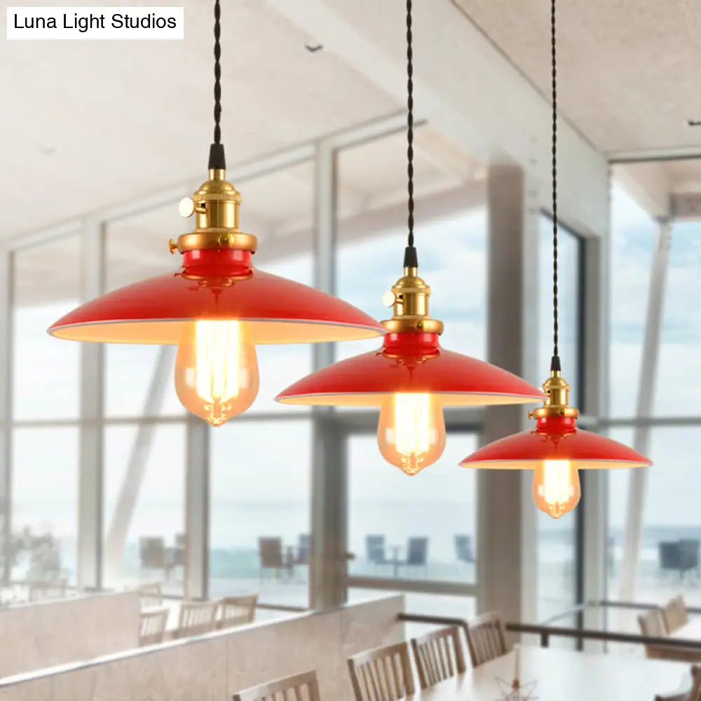 Sleek 1-Head Warehouse Saucer Pendant Light For Dining Room - Metallic Drop Design