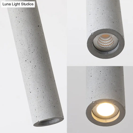 Sleek 1-Light Cement Tube Pendant Ceiling Light For Dining Room