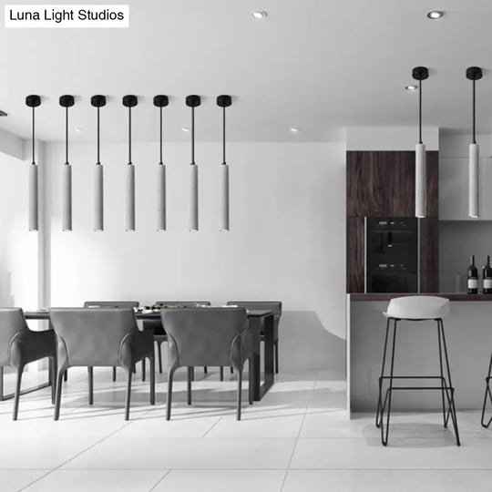 Sleek 1-Light Cement Tube Pendant Ceiling Light For Dining Room