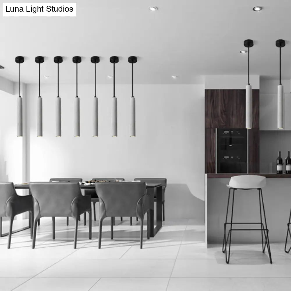 Sleek 1-Light Cement Tube Pendant Ceiling Light For Dining Room