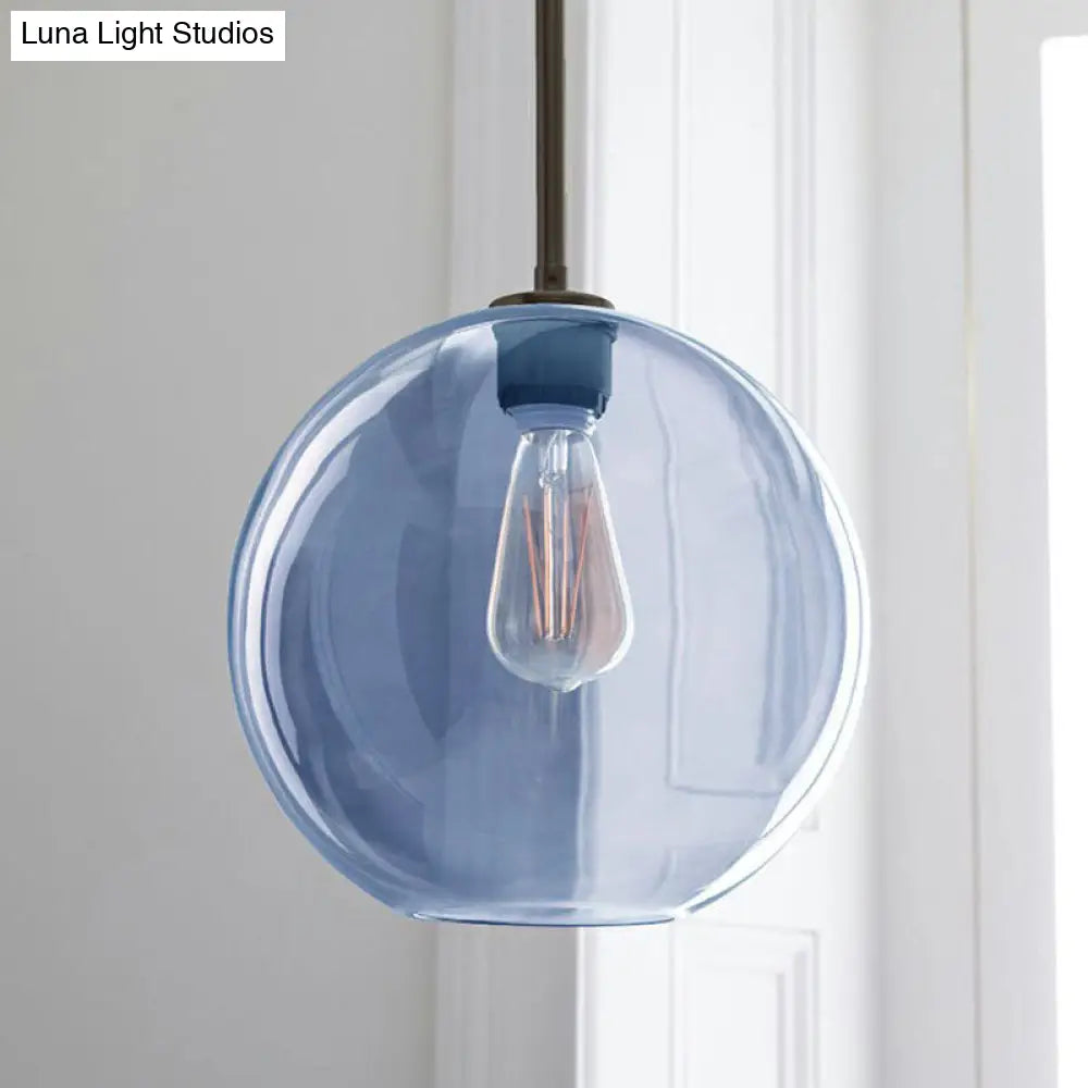 Sleek 1-Light Suspension Pendant With Globe Glass Shade - Perfect For Dining Room Ceilings Blue