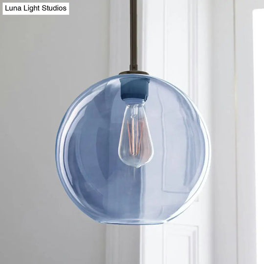 Sleek 1-Light Suspension Pendant With Globe Glass Shade - Perfect For Dining Room Ceilings Blue