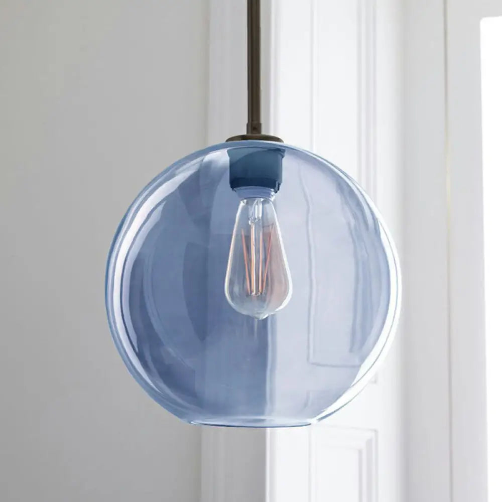 Sleek 1-Light Dining Room Pendant - Simplicity Ceiling Light With Globe Glass Shade Blue