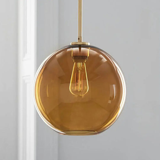 Sleek 1-Light Dining Room Pendant - Simplicity Ceiling Light With Globe Glass Shade Brown