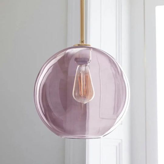 Sleek 1-Light Dining Room Pendant - Simplicity Ceiling Light With Globe Glass Shade Pink