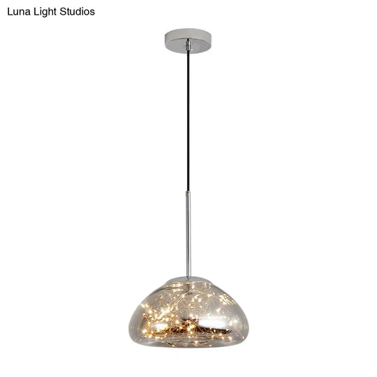 Minimalist Glass Pendant Light With Domed String Suspension - 1 Head Drop Lamp Chrome