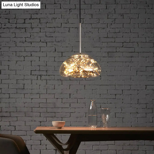 Minimalist Glass Pendant Light With Domed String Suspension - 1 Head Drop Lamp