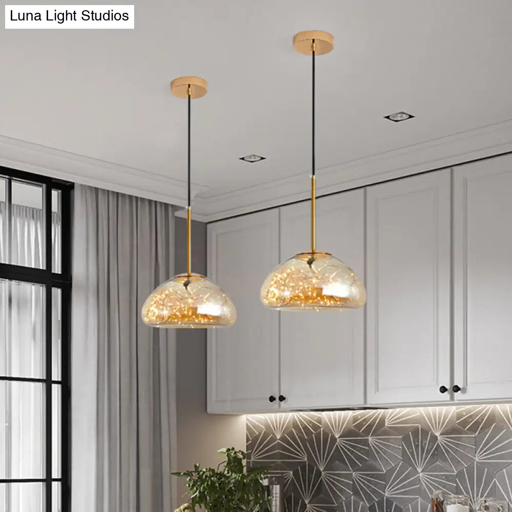 Minimalist Glass Pendant Light With Domed String Suspension - 1 Head Drop Lamp