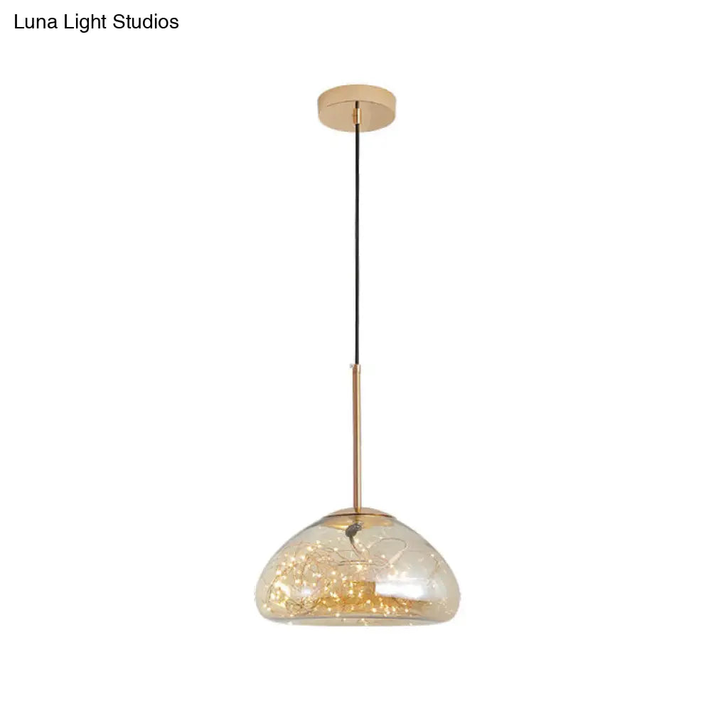 Minimalist Glass Pendant Light With Domed String Suspension - 1 Head Drop Lamp