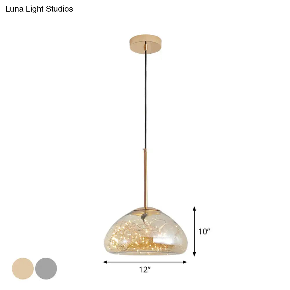 Minimalist Glass Pendant Light With Domed String Suspension - 1 Head Drop Lamp