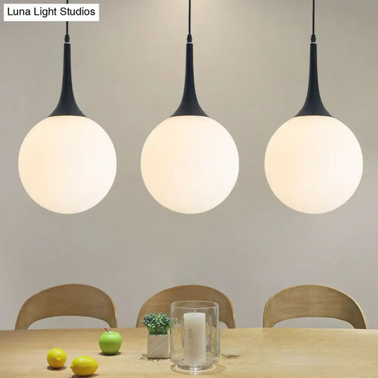 Sleek Cream Glass Pendant Light For Dining Room Minimalist Spherical Suspension Black / 8