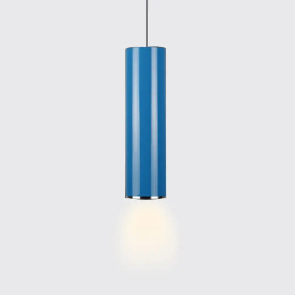 Sleek 11’/19’/23.5’ H Blue/Green Metal Cylinder Pendant Lamp - Simple Style 1 Head Bar