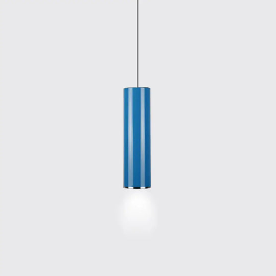 Sleek 11’/19’/23.5’ H Blue/Green Metal Cylinder Pendant Lamp - Simple Style 1 Head Bar