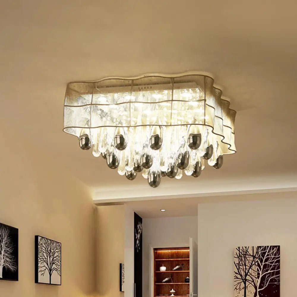 Sleek 15 - Head Crystal Drip Flush Mount Ceiling Light With Beige Sheer Shade