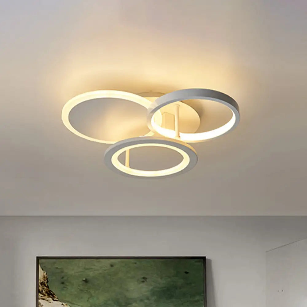 Sleek 16’/19.5’ W Metal Circular Semi Flush Mount Led Ceiling Light For Bedroom - White/Warm