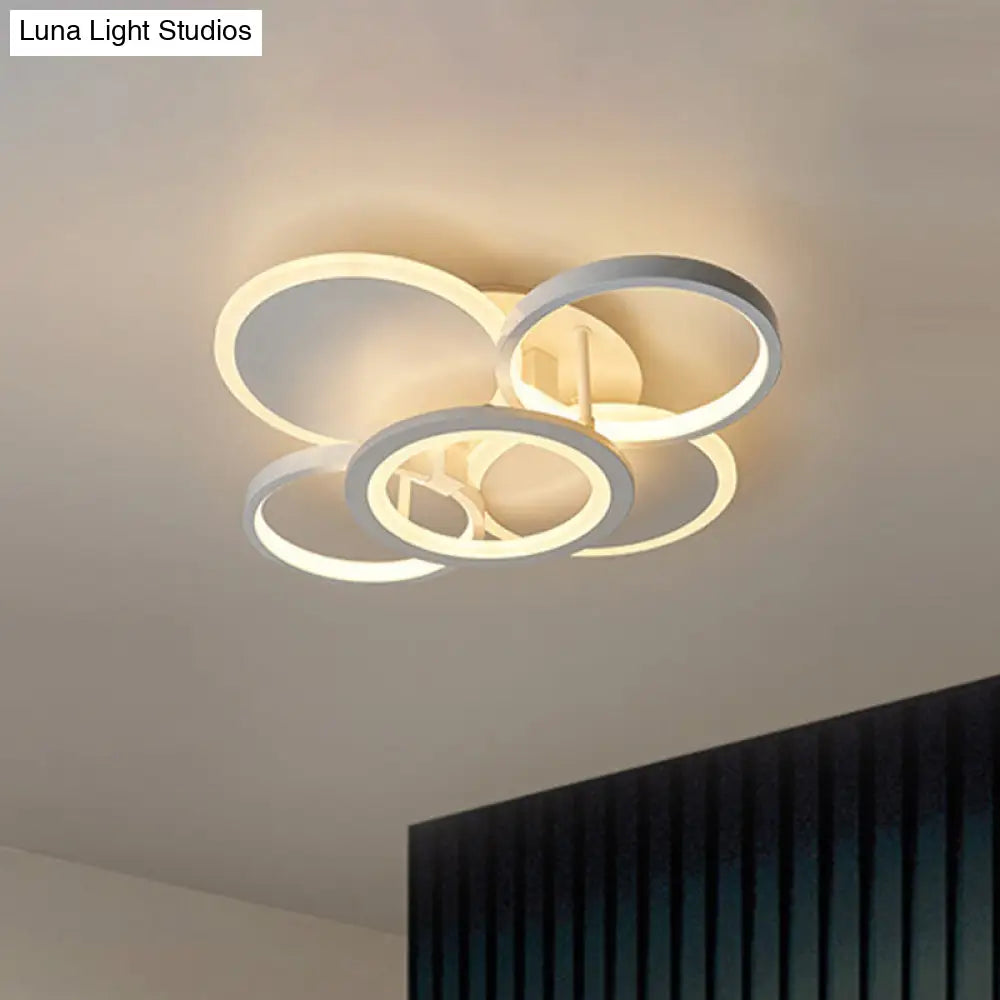 Sleek 16/19.5 W Metal Circular Semi Flush Mount Led Ceiling Light For Bedroom - White/Warm