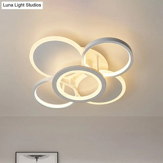 Sleek 16/19.5 W Metal Circular Semi Flush Mount Led Ceiling Light For Bedroom - White/Warm White /