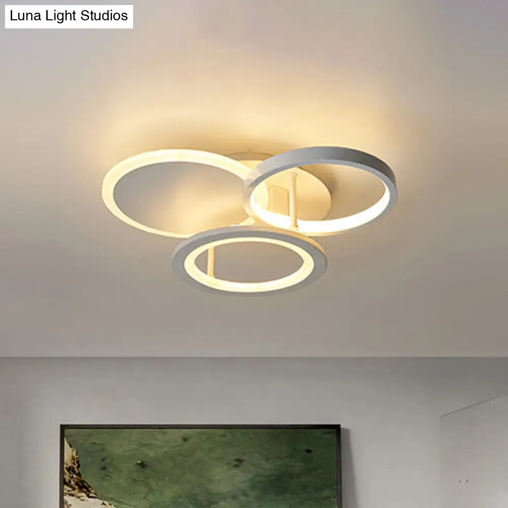 Sleek 16/19.5 W Metal Circular Semi Flush Mount Led Ceiling Light For Bedroom - White/Warm White /
