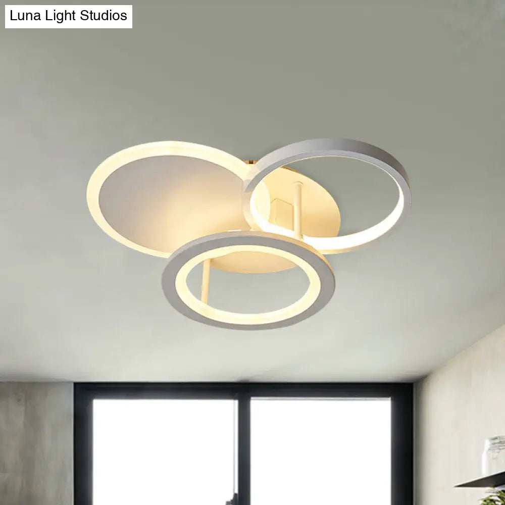 Sleek 16/19.5 W Metal Circular Semi Flush Mount Led Ceiling Light For Bedroom - White/Warm