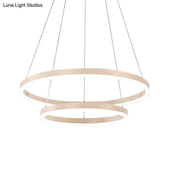 Sleek 2/3 Tiers Aluminum Led Chandelier: Minimalistic White/Coffee Pendant Light Fixture For Dining