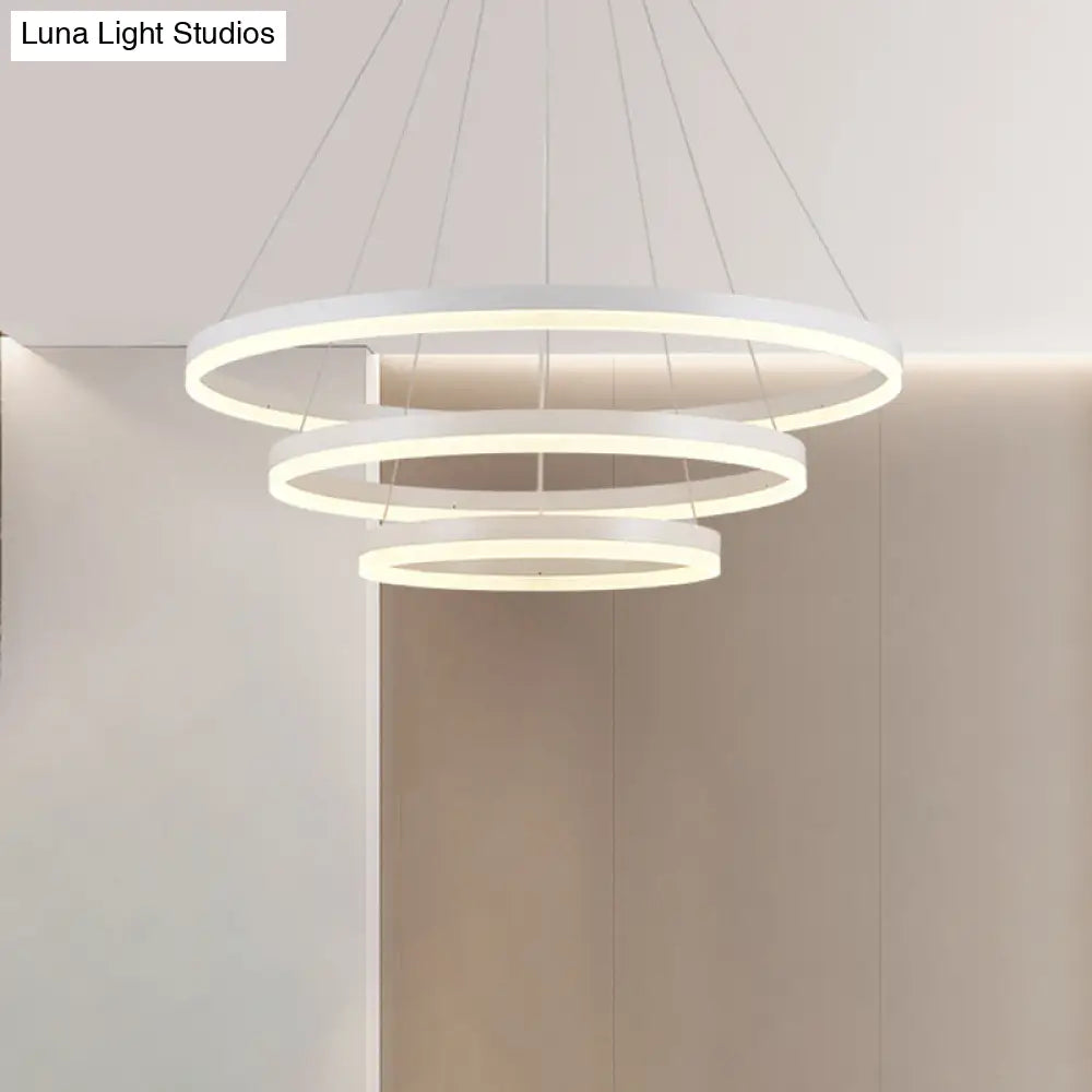 Sleek 2/3 Tiers Aluminum Led Chandelier: Minimalistic White/Coffee Pendant Light Fixture For Dining