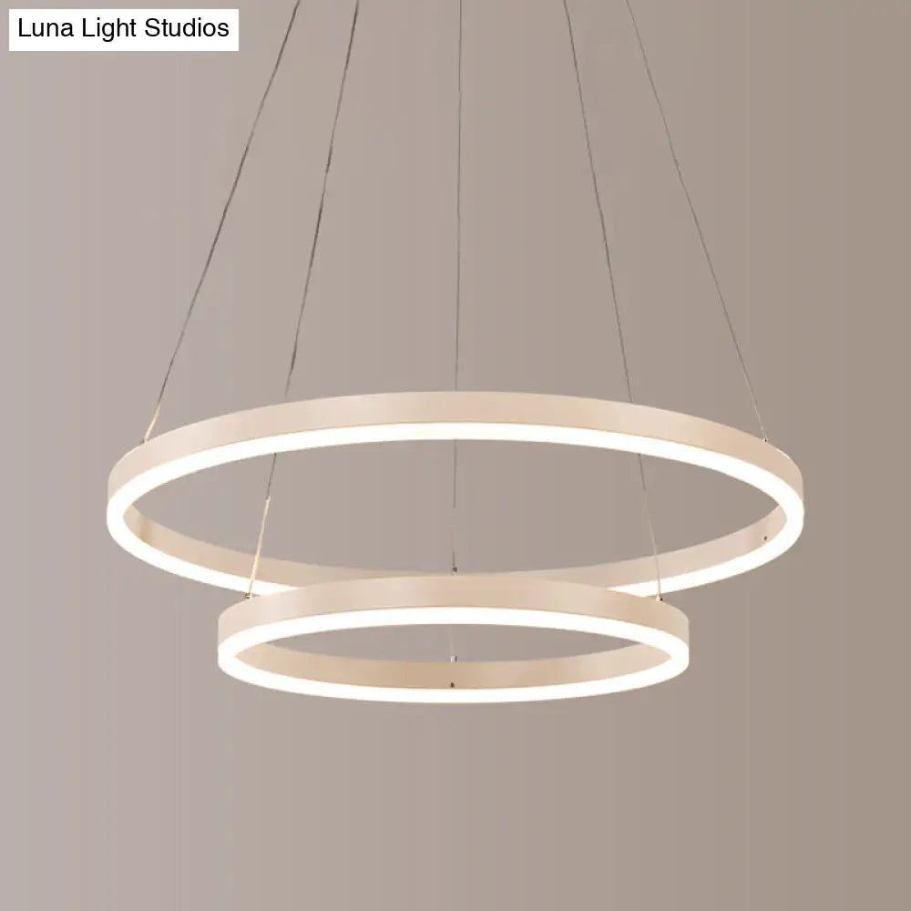 Sleek 2/3 Tiers Aluminum Led Chandelier: Minimalistic White/Coffee Pendant Light Fixture For Dining