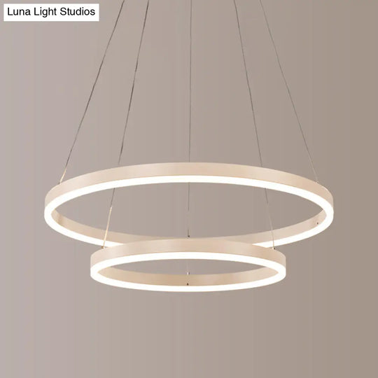 Sleek 2/3 Tiers Aluminum Led Chandelier: Minimalistic White/Coffee Pendant Light Fixture For Dining