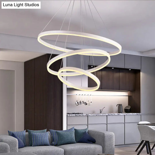 Sleek 2/3 Tiers Aluminum Led Chandelier: Minimalistic White/Coffee Pendant Light Fixture For Dining