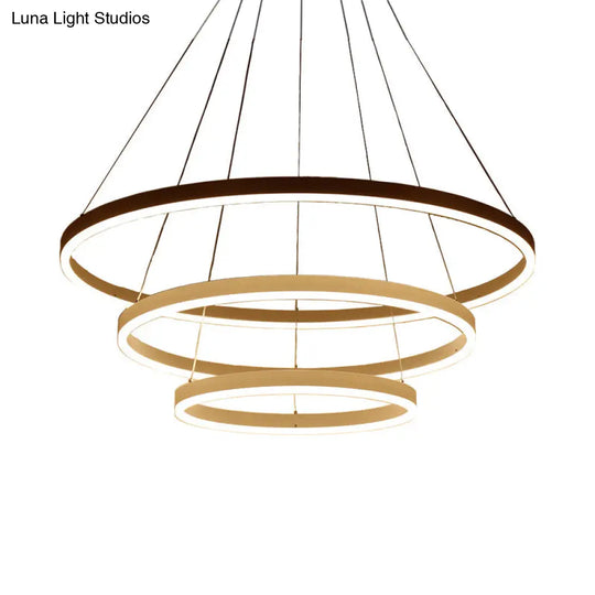 Sleek 2/3 Tiers Aluminum Led Chandelier: Minimalistic White/Coffee Pendant Light Fixture For Dining