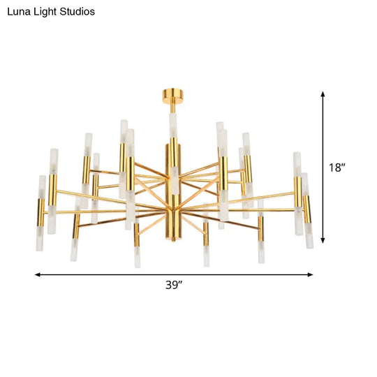 Sleek 2-Tier Brass Tube Pendant Chandelier - Minimalist 40-Light Ceiling Fixture For Living Room