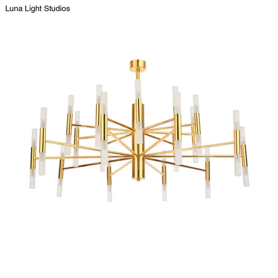 Sleek 2-Tier Brass Tube Pendant Chandelier - Minimalist 40-Light Ceiling Fixture For Living Room