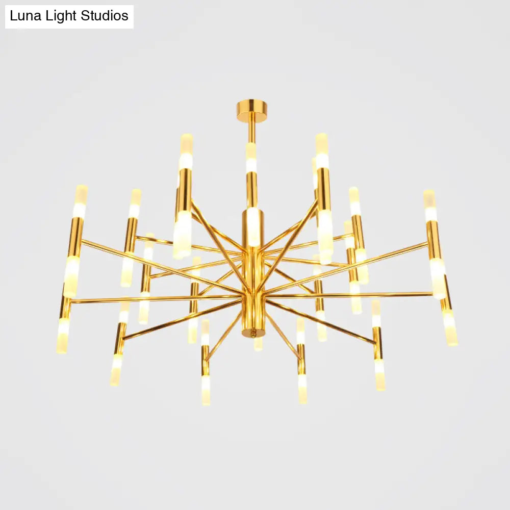 Brass 2-Tier Slim Tube Pendant Chandelier - Minimalist 40-Head Ceiling Light For Living Room