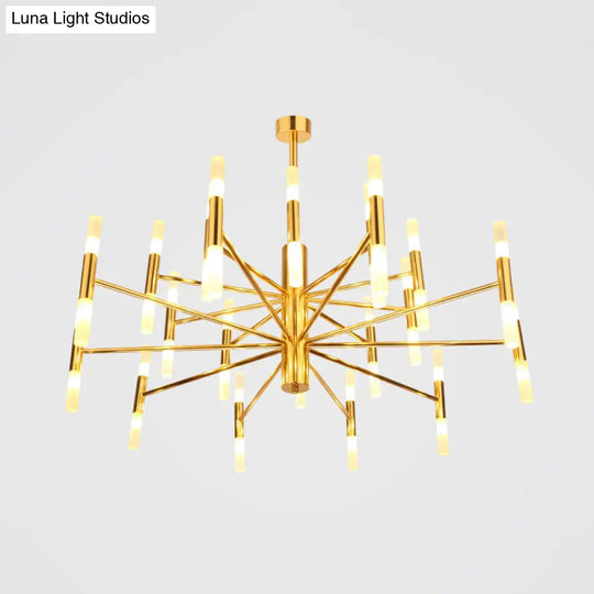 Brass 2-Tier Slim Tube Pendant Chandelier - Minimalist 40-Head Ceiling Light For Living Room