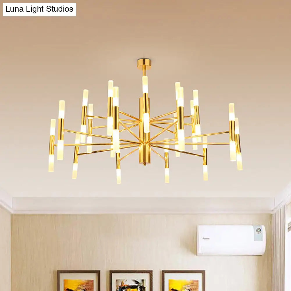 Brass 2-Tier Slim Tube Pendant Chandelier - Minimalist 40-Head Ceiling Light For Living Room